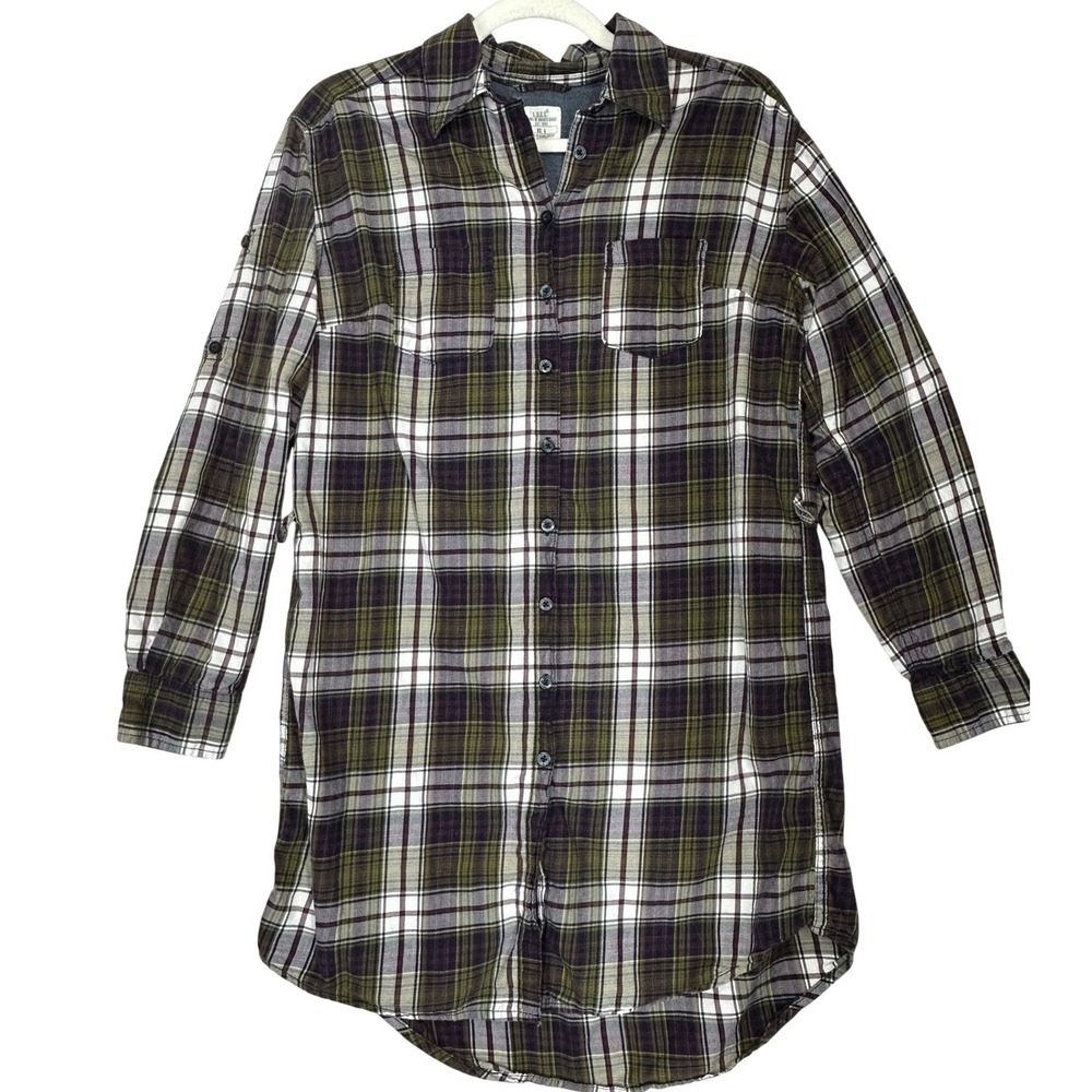 L.O.G.G. by H&M Plaid Long-Sleeved Button Up Shirt Dress Women's Lg Missing Belt